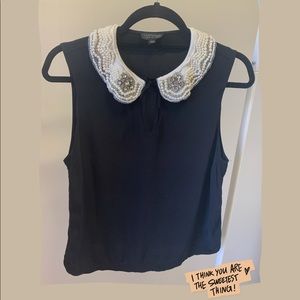 Topshop Pearl and Crystal collar Sleeveless blouse